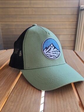New Rossignol Olive Green and Black Mesh Trucker Cap with Mountain Patch